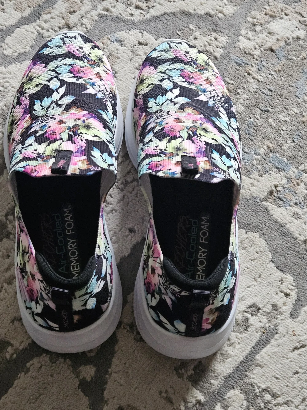 Skechers Women's Black Floral Slip-On Sneakers